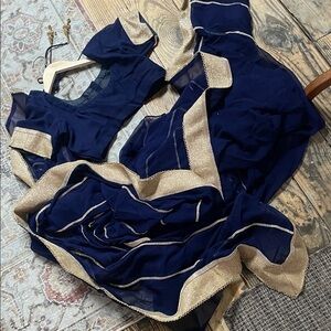 Navy Blue Saree with Gold Trim